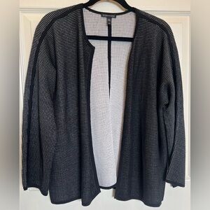 Eileen Fisher Black & White Textured Knit Open Cardigan L